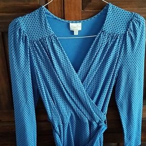 Tracy Reese blue faux wrap dress with black heart